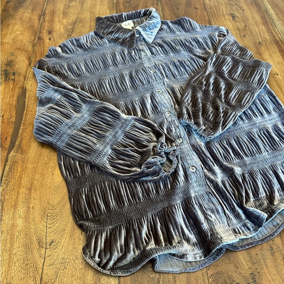 ☀️ ANTHROPOLOGIE BiBi Velvet Wrinkle Effect Tiered Shirring Long Sleeve - Picture 7 of 7
